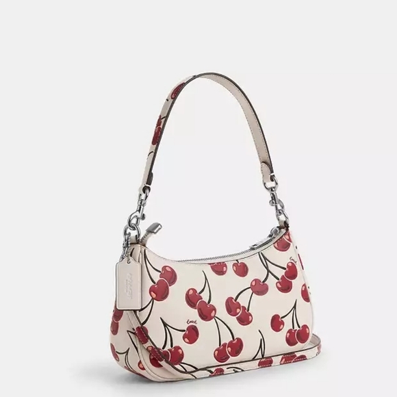 Coach Teri Shoulder Bag In Signature Canvas With Cherry Print Pink Cherry Charm - Picture 12 of 15
